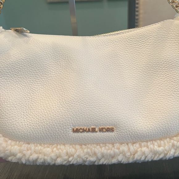 Michael Kors Carmela MD Leather Shearling Pouchette Crossbody Bag - Picture 2 of 5